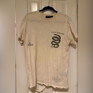 Grunge teeshirt, snake figure, distressed with holes!  Graphic Tee - Cream